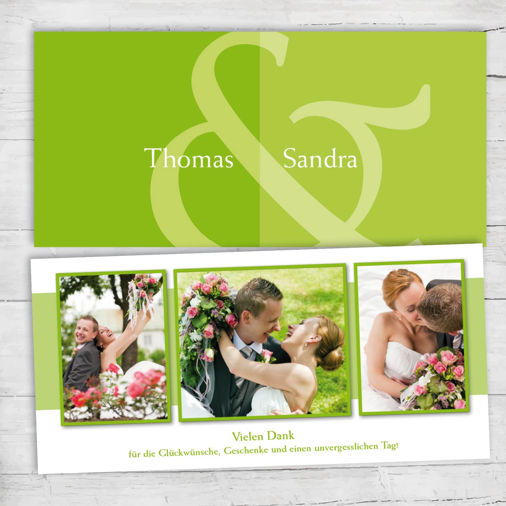 Danksagungskarten zur Hochzeit: Namen in Grün Individuelle Einladung